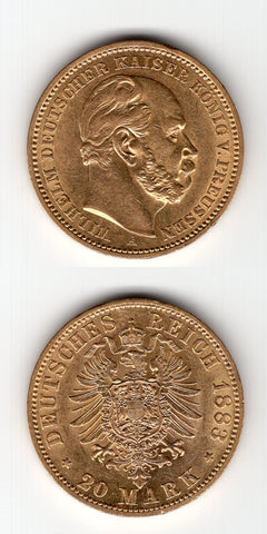 1883 A Prussia Gold 20 Marks EF/AUNC