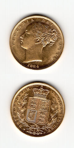 1884 S Shield Sovereign AUNC/UNC