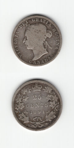 1891 Canada Silver 25 CentsNF/F