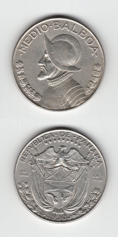 1930 Panama Silver 1/2 Balboa EF