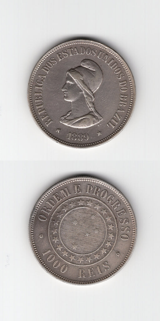 1889 Brazil Silver 1000 Reis GVF