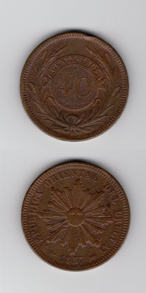 1857. D Uruguay 40 Centimos GVF