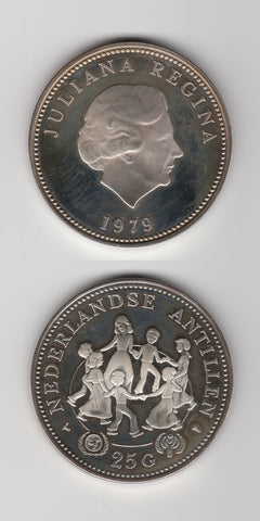 1979 Netherlands Antilles Silver 25 Gulden UNC