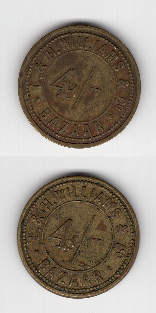 1880/90 L & H Williams Glasgow 4 Shilling Bazaar Token GVF