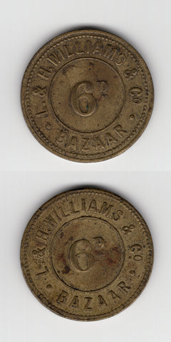 1880/90 Glasgow L & H Williams Six Pence Bazaar Token GVF