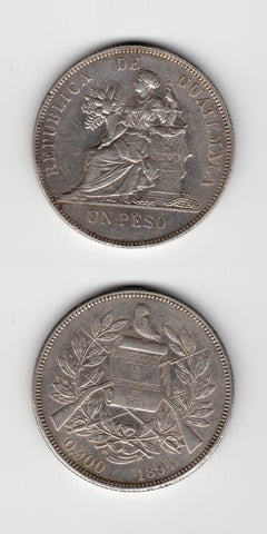 1894 Guatemala Silver Peso GVF