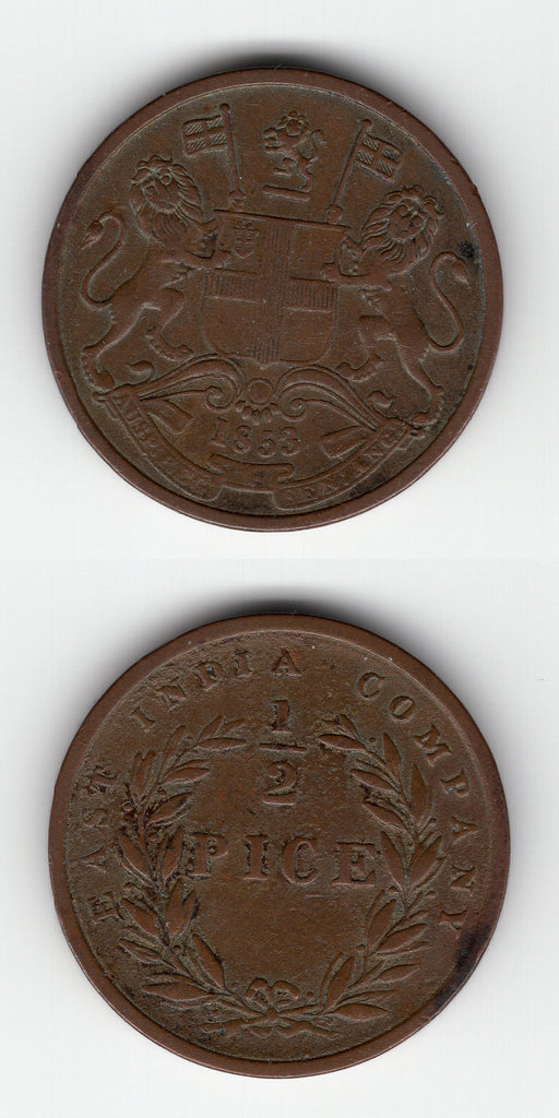 1853 C E .I .C. India 1/2 Pice VF