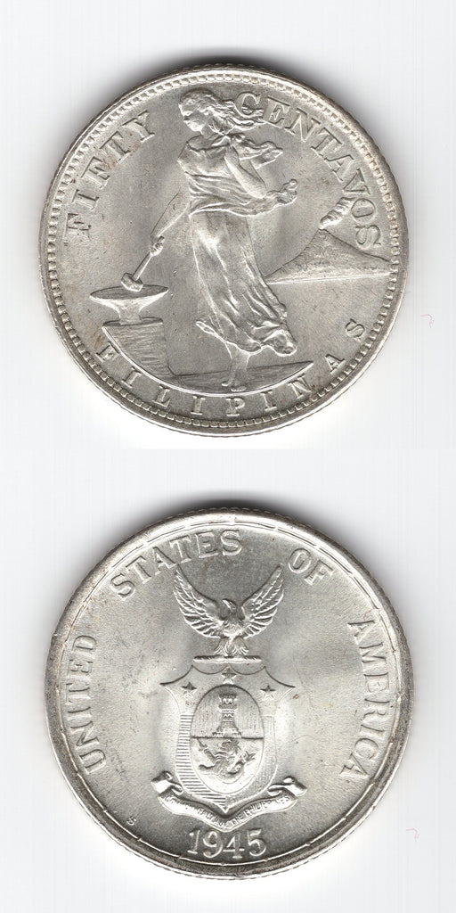 1945 S Phillipines Silver 50 Centavos UNC/BU