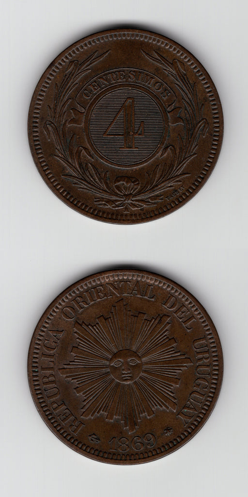 1869 A Uruguay 4 Centesimos UNC