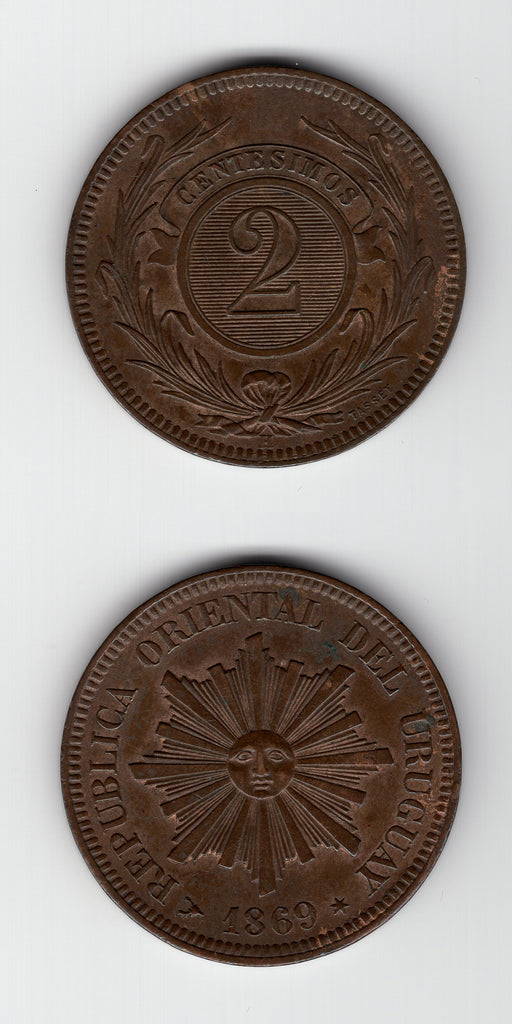 1869 H Uruguay 2 Centimes GEF