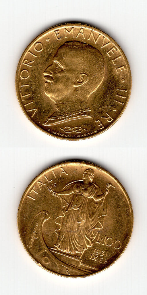 1931 R Italy Gold 100 Lira. AUNC