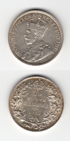 1917 Canada Silver 25 Cents AUNC