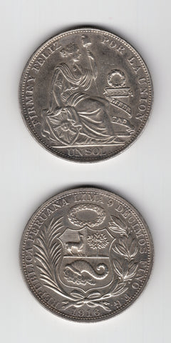 1916 FG Peru Silver Sol AUNC
