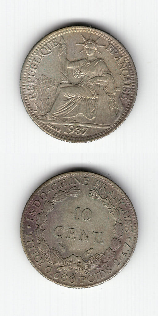 1937 A French Indo China Silver 10 Cents AUNC