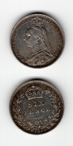 1888 Sixpence GVF