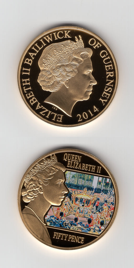 2014 Guernsey Gold Plated Proof 50 Pence UNC