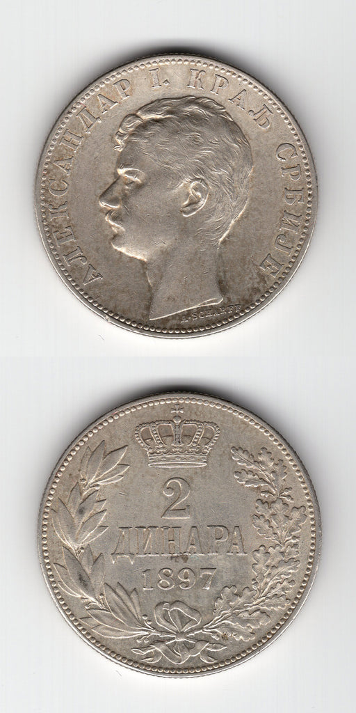 1897 Serbia Silver 2 Dinara AEF