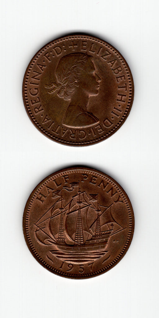 1957 Calm Sea Halfpenny BU/UNC