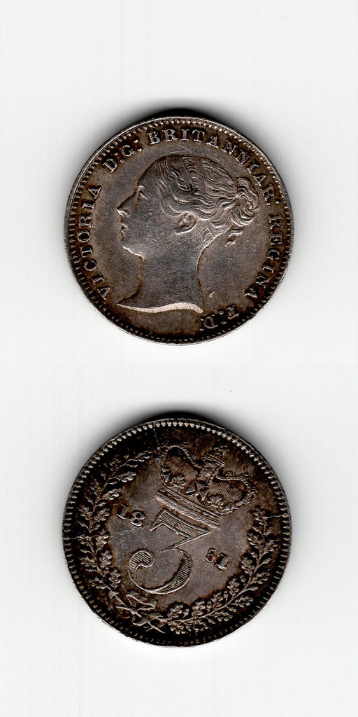 1851/8 silver Threepence AEF/EF