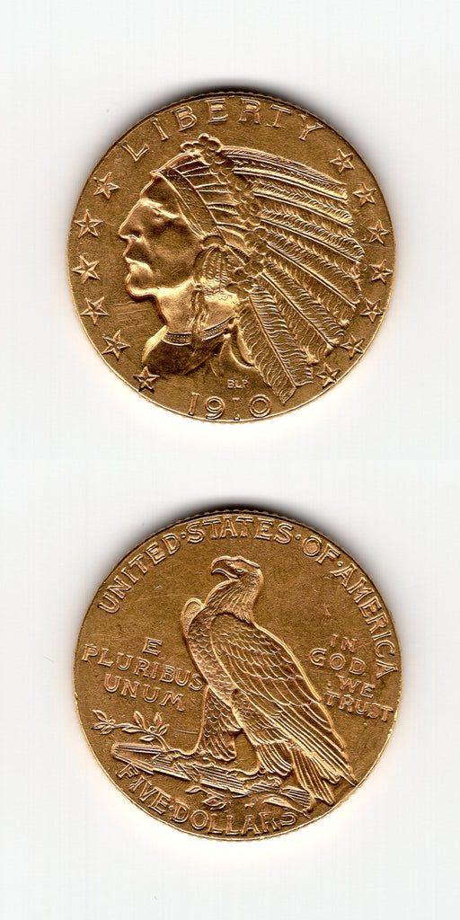 1910 USA Indian Head Gold 5 Dollars GVF