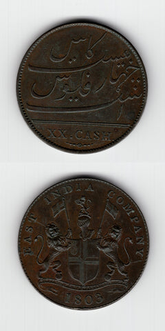 1803 India EIC Madras Presidency  20 Cash AEF