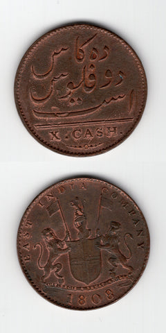 1808 India Madras Presidency EIC 10 Cash UNC