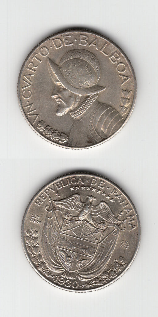 1930 Panama Silver 1/4 Balboa AUNC/BU