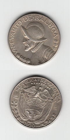 1930 Panama Silver 1/4 Balboa AUNC
