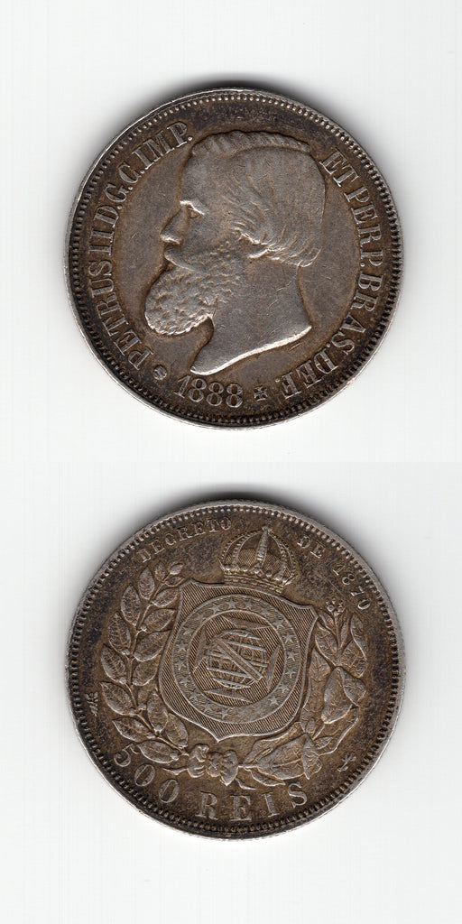 1888 Brazil Silver 500 Reis GVF