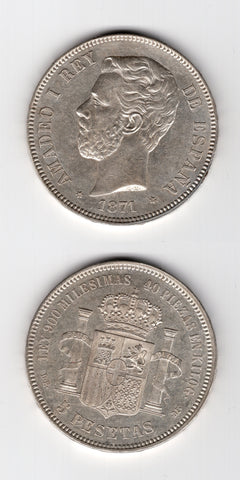 1871 DEM Spain 5 Pesetas EF/GEF