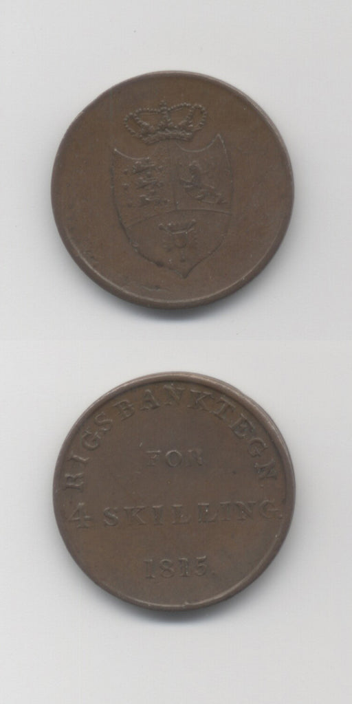 1815 Denmark Token Coinage 4 Skilling GVF