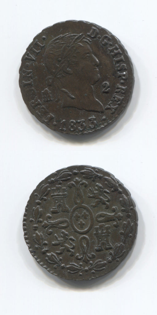 1833 Spain 2 Maravedis UNC