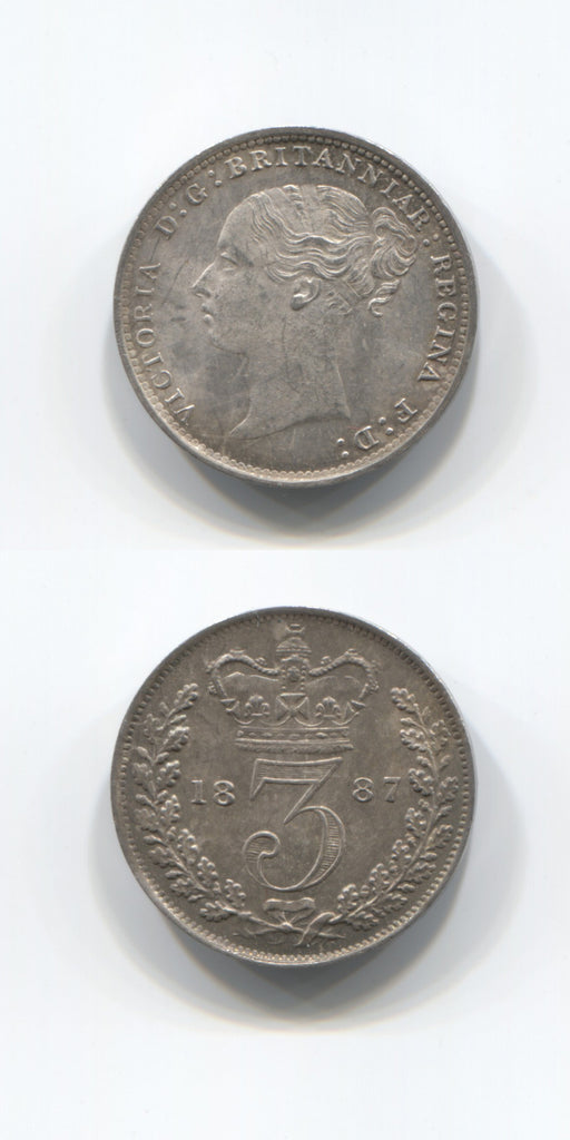 1887 Silver Threepence Young Head AUNC/UNC
