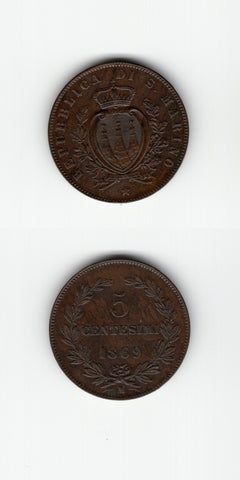 1869 San Marino 5 Centesimi GEF