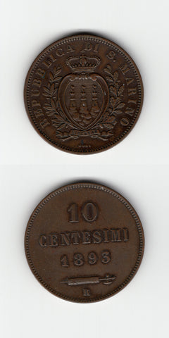 1893 San Marino  10 Centesimi AEF