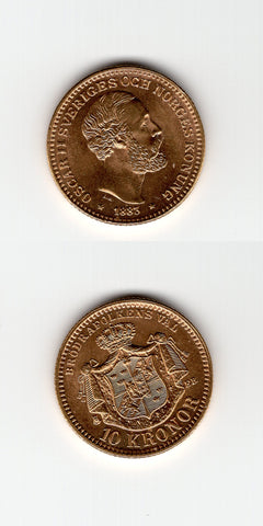 1883 EB Sweden Gold 10 Kronor AUNC