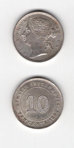1894 Straits Settlements 10 Cents GEF
