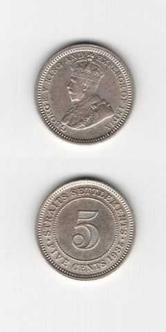1935 Straits Settlements 5 Cents AUNC