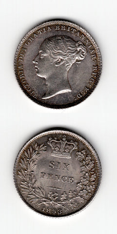 1853 Sixpence AUNC