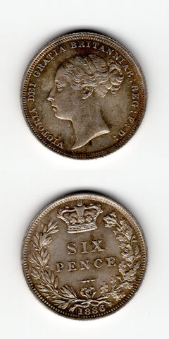 1886 Sixpence UNC