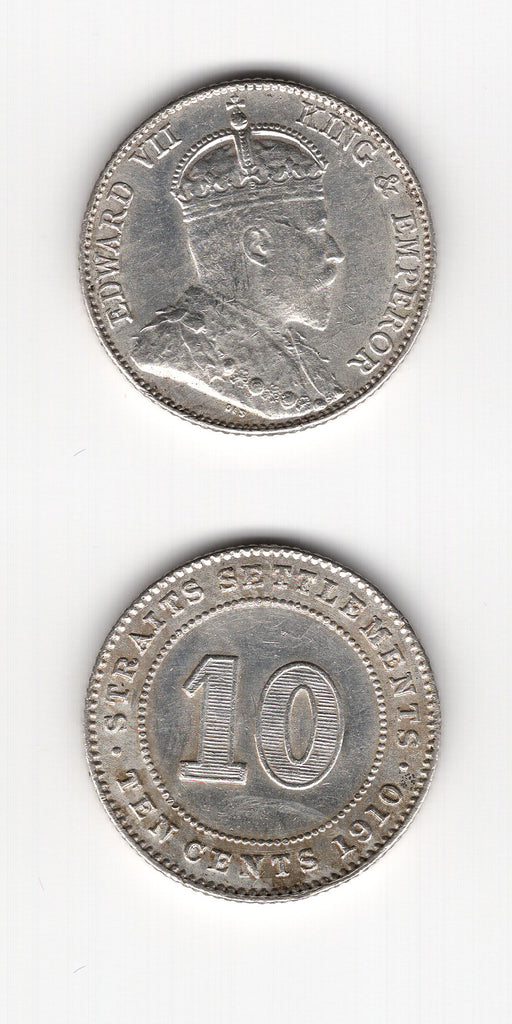 1910 B Straits Settlements 10 cents AEF/EF