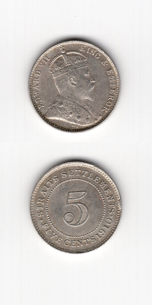 1910 B Straits Settlements 5 Cents GEF