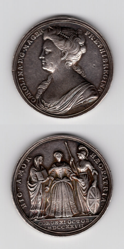 1727 Official Silver Coronation Medal of Queen Caroline AVF/GVF