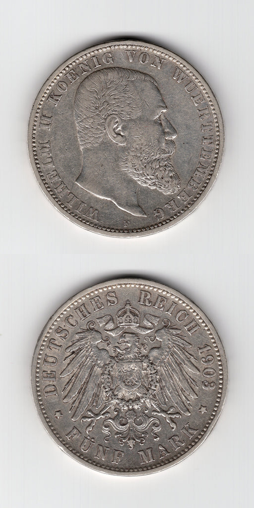 1903 F Wurttemberg 5 Mark `GVF