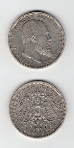 1903 F Wurttemberg 5 Mark `GVF