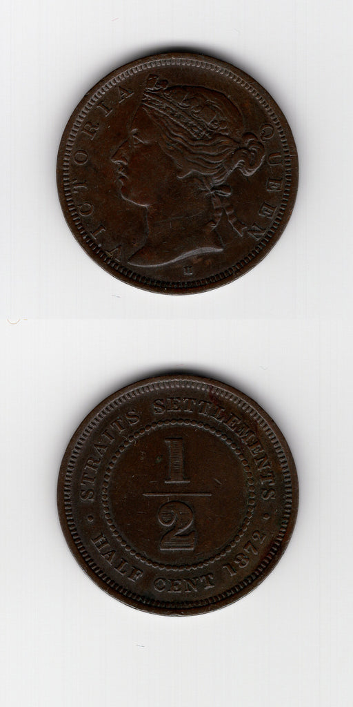 1872 H Straits Settlements  Half Cent AEF