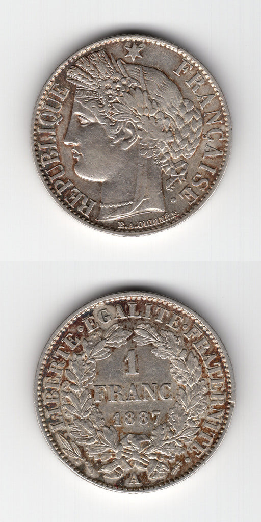 1887 A France Silver One Franc GEF
