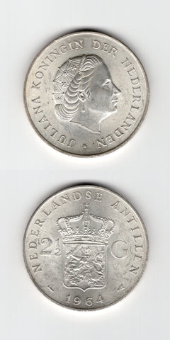 1964 Netherlands Antilles  Silver  2 1/2 Gulden BU