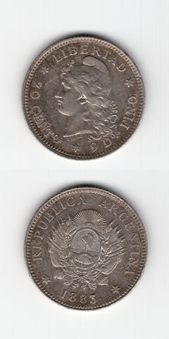 1883 Argentina Silver 20 Centavos GVF/EF