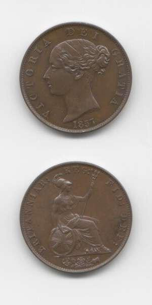 1857 Victoria UNC Halfpenny
